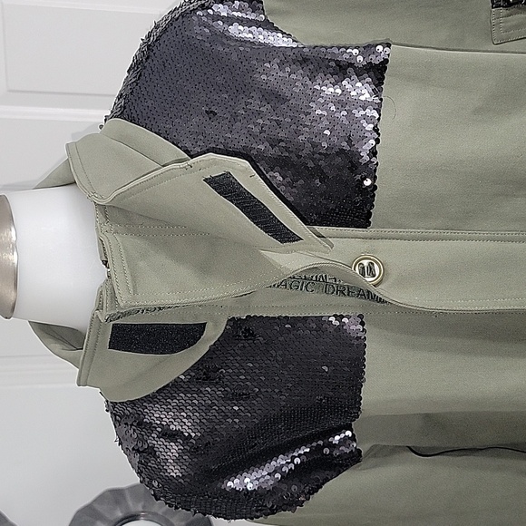 RAMY BROOK Celia Utility Jacket Sequins Army Green Pockets Streetwear Oversized - Picture 3 of 12
